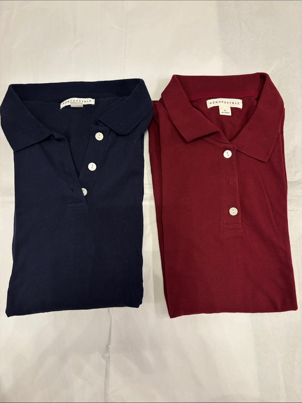 Aeropostale Long Sleeve Polo Duo in Navy and Burgundy